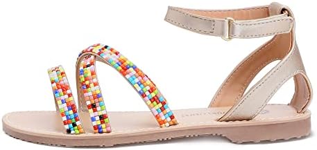 CCVON sandale za djevojčice gladijatorski kaiš sa šarenim ukrasom granula ljetne cipele mala