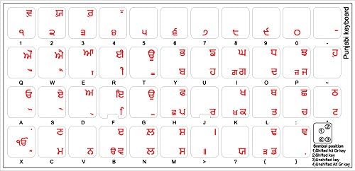 Pandžabi naljepnica za tastaturu sa prozirnom pozadinom sa crvenim slovima