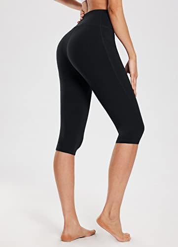 Baleaf ženska koljena dužina pamuka Capri gamaše sa džepovima, casual ležerne vježbi za vježbu sa visokim