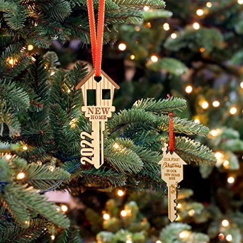 WAVEJOE 2022 Božićni Ornament dvoslojni novi dizajn doma sa poklon kutijom drvena kućna kuća Božić Tree viseća dekoracija 1 pakovanje