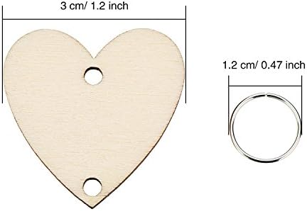 Bememo 100 komada drveni diskovi u obliku srca drvene oznake sa 2 rupe i 100 komada prstenovi za rođendansku
