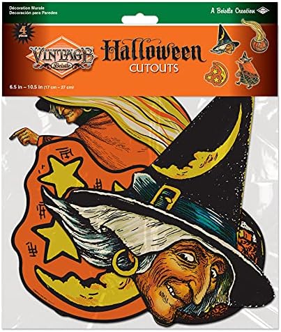 Beistle 4 komada sablasne vintage Halloween Retro CardStock papir izrezan zidni dekor, 6,5