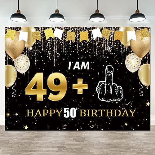 Hilioens 7×5ft Funny 50. rođendan pozadina Banner Ja sam 49+1 rođendan ukras za muškarce Gold