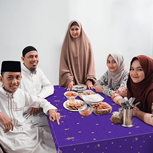 3 paket ramazan plastični stolnjak 54 x 108 inča ljubičasta pravokutna plastična stolnjaka Eid Mubarak stol