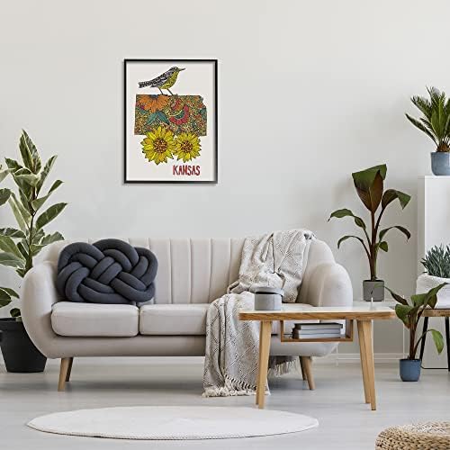 Stupell Industries Kansas suncokret Cvjetovi Drveni ptice Detaljni obrazac uokvireni zidni umjetnost, dizajn Valentine Harper