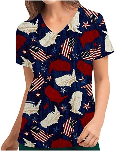 Top Tshirt za žene 2023 kratki rukav Vneck američka zastava grafički radni ured anatomija piling