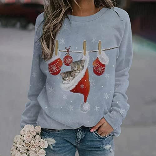 Fandream pulover duksevi za žene Božić Print brod vrat T Shirt Warm Plus Size Atletski vrhovi za žene
