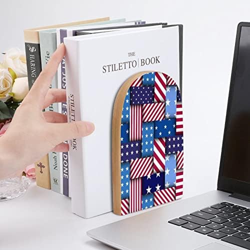 Američka zastava pletenje Patchwork uzorak slikarstvo Drvo Bookend dekorativni Neklizajući kraj knjige 1 par