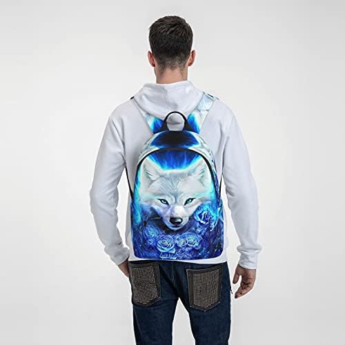 FEHUEW 16-inčni ruksak Fantasy Blue Roses Wolf Laptop ruksak puni tisak školske torbe na rame