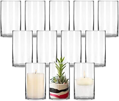Piniwon 12 pakovanje Clear Glass cilindrični vaze, 6 inčni visoki važe cvijeća, ukrasni središnji dijelovi