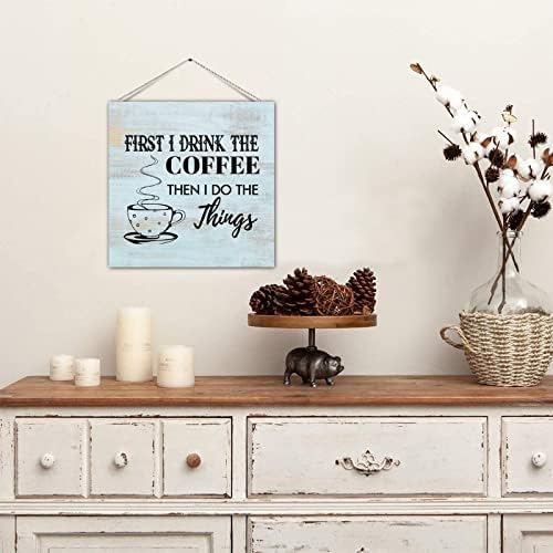 Farmhouse Style Drvena paleta Natpis Prvo piti kafu rustikalni drveni znak plak drveni daska viseći