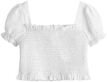 Milumia Girl's Shirred Frill Trim bluza kvadratni vrat lisnati kratki rukav vrhovi za useve