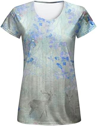 Nokmopo ženske majice kratki rukav modni casual digitalni tisak sa cvijećem i pticom s kratkim rukavima od labave majice