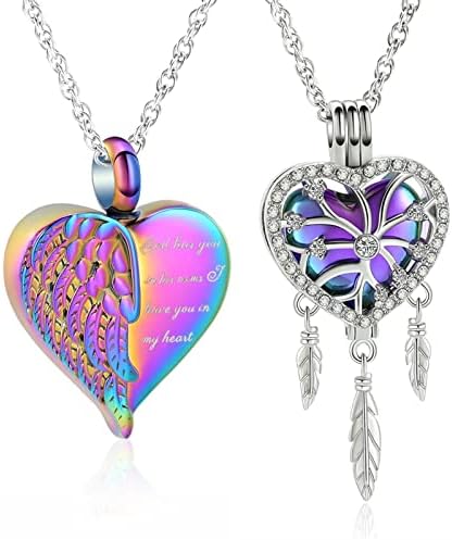 2pcs kremiranje nakita Angel Wing Heart CHART CATCHER URN ogrlice za pepeo za žene djevojke