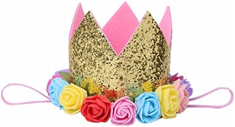 iiniim Baby Girls 1st rođendan trake za glavu princeza Sparkle Flower Zlatna kruna Tiara Party šešir dodatna