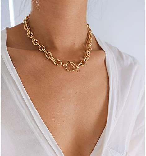 VIROMY Chunky Gold Toggle ogrlica 18K pozlaćeni biser Vintage spajalica Link lanac sija Twisted