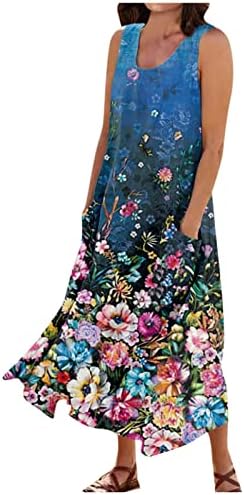 Haljine za žene 2023, ljetne cvjetne bez rukava Ležerne haljine u vratu Maxi Loose duga haljina