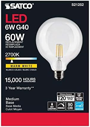 Satco S21252 / 06 6-Watt LED E26 sijalice, 2700k, 15000 sat, zatamnjenje, 6 pakovanje