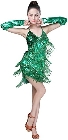 Žene salsa latino plesna haljina Sequin Tassel Fringe Flapper haljina 1920S Gatsby party rumba haljina s dugim