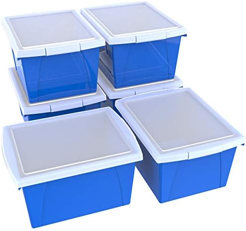 Storex 4 galon za pohranu kante sa poklopcem - Organizator klasike plastike za knjige i pribor, plava, 6-pakovanje