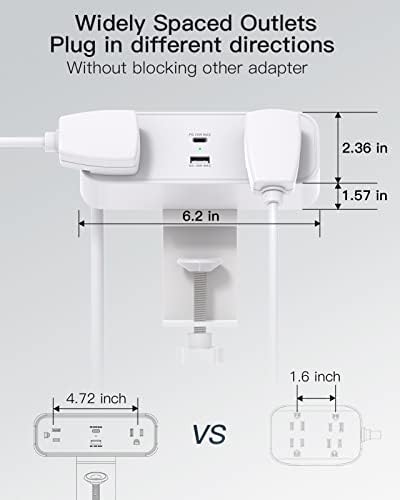 Stezaljka za sto 10ft ravni Produžni kabl sa USB C, 2 utičnice, zaštitnik od prenapona USB C , USB