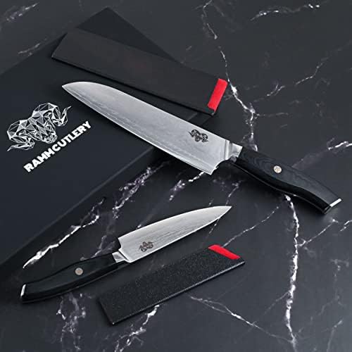 RAMM pribor za jelo profesionalni Damask čelični nož 2-Set noža, aus-10 67 sloj japanski čelik - 7 inčni Santoku