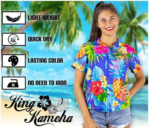 KING KAMEHA Funky Casual Havajska bluza košulja žene prednji džep dugme dole veoma glasno Shortsleeve