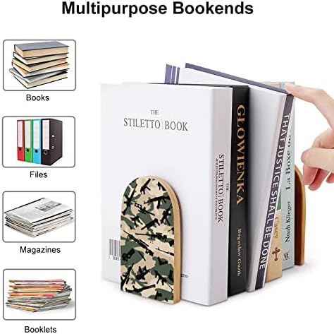 Oružje Camouflage uzorak Wood Bookends Non-Skid dekorativni držač knjiga Book Stop police za teške