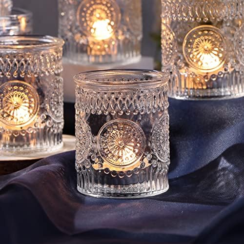 Daljen Clear Votive Držači svijeća Set od 36- staklenih držača za svijeće za čaj za čaj svjetlo svijeće, reljefne svijeće zavjete za vjenčani centar, dnevni boravak i dekor za kućni stol
