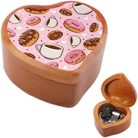 Sweet Donuts i kafe uzorak za srce Music Box drvene muzičke kutije Najbolji poklon za godišnjica božićnog rođendana