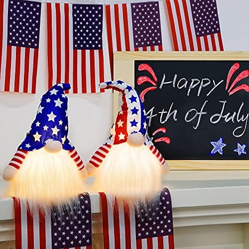 JUEGOAL 10.5 osvijetljeni patriotski plišani gnomi, dekoracije 4. jula Handmade američki ujak Sam Tomte Light Up Wilf, figurica za dnevne dane za veterance, Dan za boravak na stolu, Dnevni dekor za odmor, 2 pakovanje