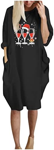 Ženske Midi haljine dugi rukavi o-izrez labava košulja Plus veličina haljina Božić odmor plaža