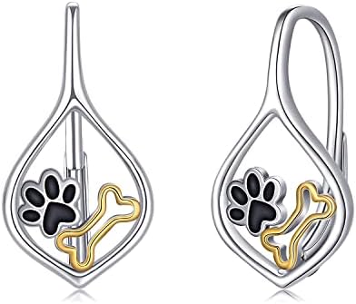 Pas Paw Print naušnice za žene 925 Sterling srebrne naušnice od pseće kosti životinjski pas pet Drop Dangle