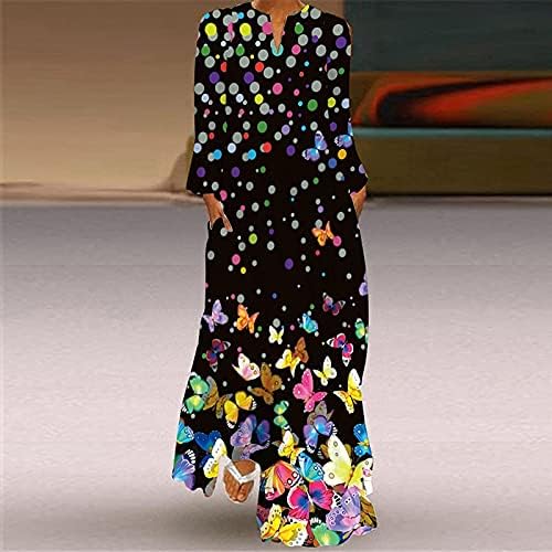NOKMOPO Blazer haljina za žene ženske Casual V-izrez boemski štampani Dugi rukav džepna haljina