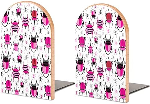 Pink Beetles and Ants Wood book Ends 2 kom Neklizajući drveni držači za knjige za uređenje kućne kancelarije