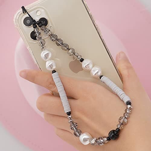 ISYSUII perla sa perlama za mobilni telefon traka za zapešće, Kawaii Smiley Face Star Letter Pearl Rainbow