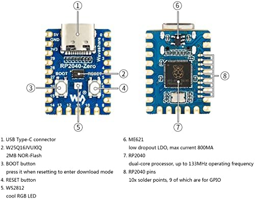 3pcs RP2040-Zero Mini ploča, pico-like MCU ploča na bazi malina PI MCU RP2040, dvostruka core cortex M0 + procesor, ugrađenim bljeskalicama, tip-c USB priključak, podrška C / C ++, mikropython