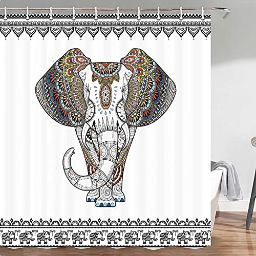 Jawo Slon sephana za zavjese, boemian smiješni životinjski slon tkanina za zavjese za tuš i bijela