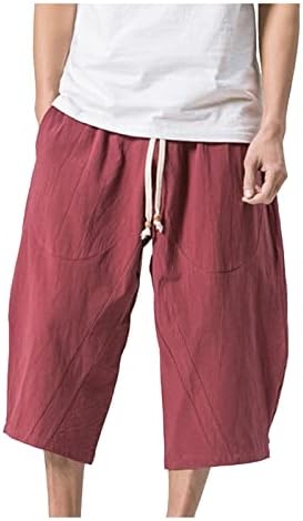 Wenkomg1 muški pamučni posteljina haremske kratke hlače, japanski baggy stil labavi fit trunks nacrtajući fleksibilni struk tele, duljine pantalone