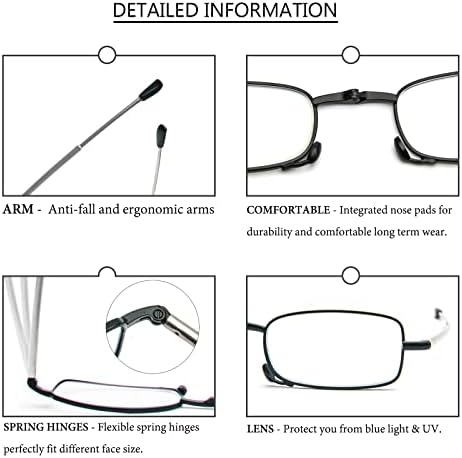 3 pakovanja sklopive naočare za čitanje sa privezkom za ključeve kompaktna torba za muškarce žene plavo svjetlo blokirajući opružnu šarku prijenosni džepni čitač