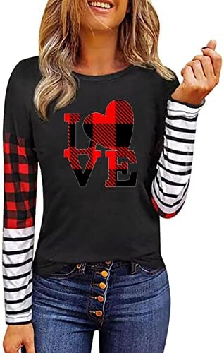Valentinovanska košulja za žene dugih rukava GNOME grafički tees casual prugasti plaćeni tunički vrhovi bluza