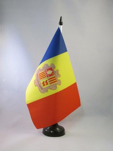 AZ Flag Andora Zastava stola 5 '' x 8 '' - Andorranska stola zastava 21 x 14 cm - crna plastična stick i baza
