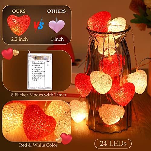 Hiboom Valentines Day Decorations Heart Lights, 8 načina u obliku srca žičana svjetla na baterije sa