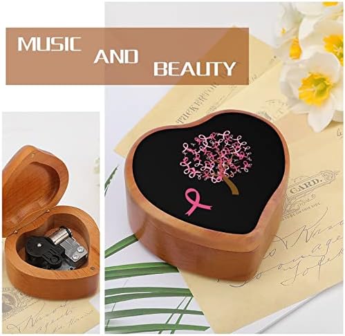 Ružičasta podizanja za podizanje stabla drvena Glazbena kutija Oblik srca Windup Music Box Vintage Wooden ClockWork Glazbeni pokloni