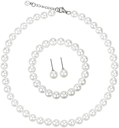LZMEI Bijela 8mm Faux ruka Knotted Glass imitacija bisera ogrlica naušnica nakit 3 Set za žene i djevojčice