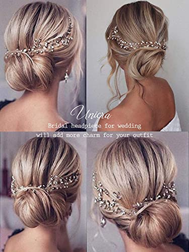 Unicra Bride rhinestone Wedding Hair Vine Gold Bridal hair Piece Crystal Headband Hair Accessories