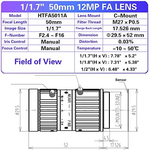 12MP 25mm 1/1. 7 fiksno fokusirano sočivo f/2.4 c mašinski vid visoke rezolucije Industrijska Kamera ručni