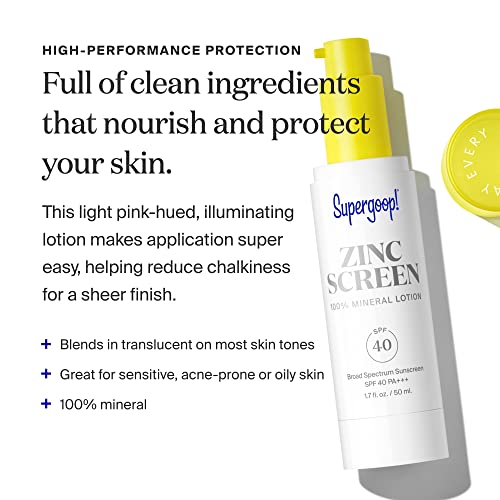 Supergup! Zincscreen-1.7 fl oz, pakovanje od 2 - SPF 40 pa+++ mineralni losion za lice & krema za sunčanje