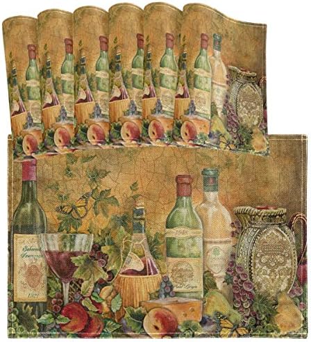 Oarencol Vintage Wine naočale grožđe placemat stolni prostirki set od 6, sir leptir vinogradarsko otporno na