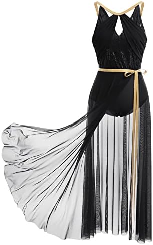 Afavom Ženska lirska plesna haljina savremeni plesni kostim Sequin Balet Leotard + Long Sheer Fraw suknja